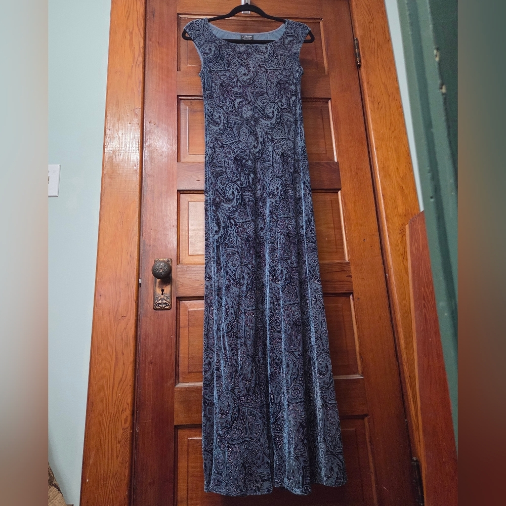 NWOT *Vintage*90's*Y2k* Citron Blue/Gray Paisley Velvet Burnout Long Maxi Dress